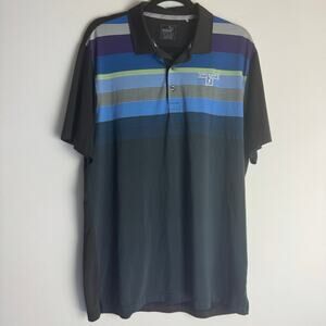Puma Vanderbilt Mens Golf Polo Striped Black Shirt Large Collard logo sporty